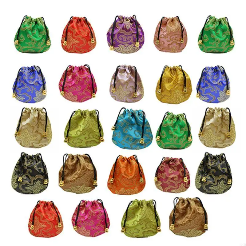 E06B Set of 24 Silk Brocade Jewelry Bags Small Purse Chinese Brocade Bags