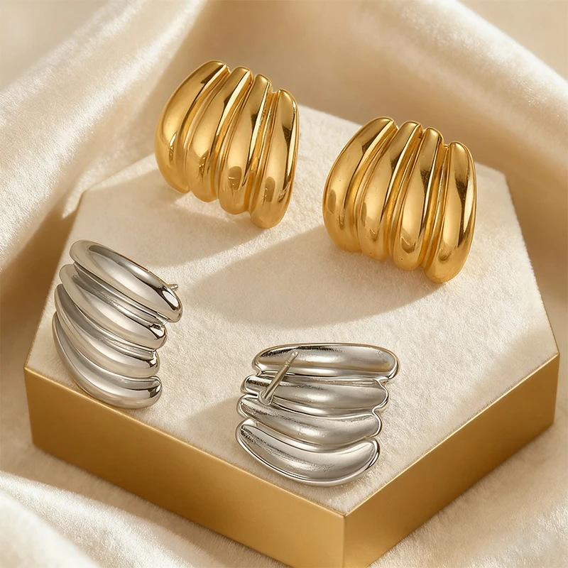 Fashion Vintage Exquisite Smooth Stud Earrings Stainless Steel Personalized Accessories Small Cute For Women Jewelry Gifts