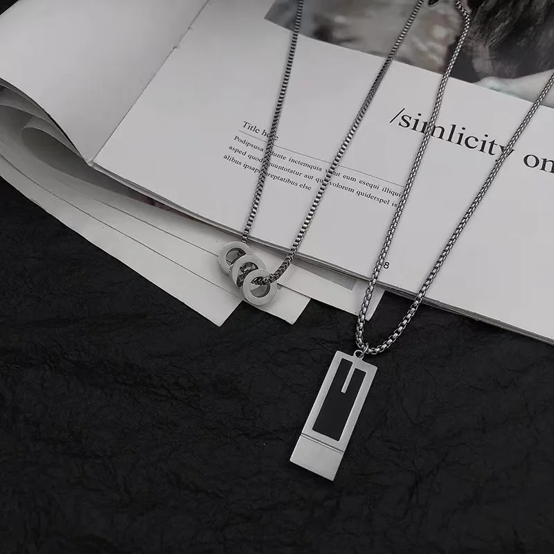 LATS Double-layer Square Pendant Stainless Steel Necklace for Womens Gold Color Exquisite Sweater Chain 2023 New Fashion Jewelry