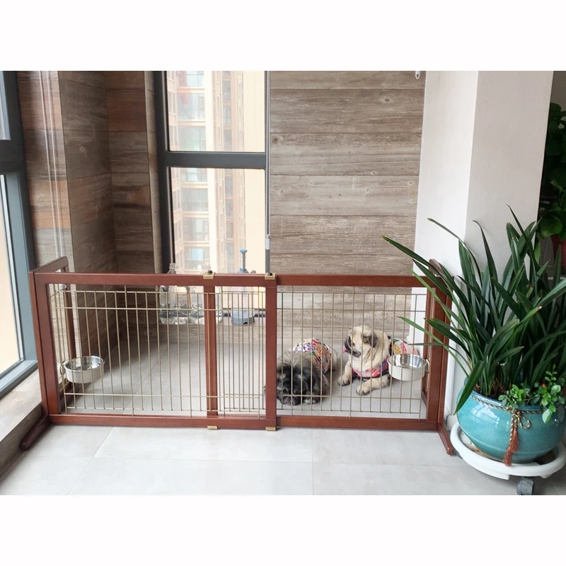 

2023 Nordic Red Cherry Color Solid Wood Pet Fence Dog/Cat Indoor Staircase Guardrail Retractable Isolation Door Balcony Railing