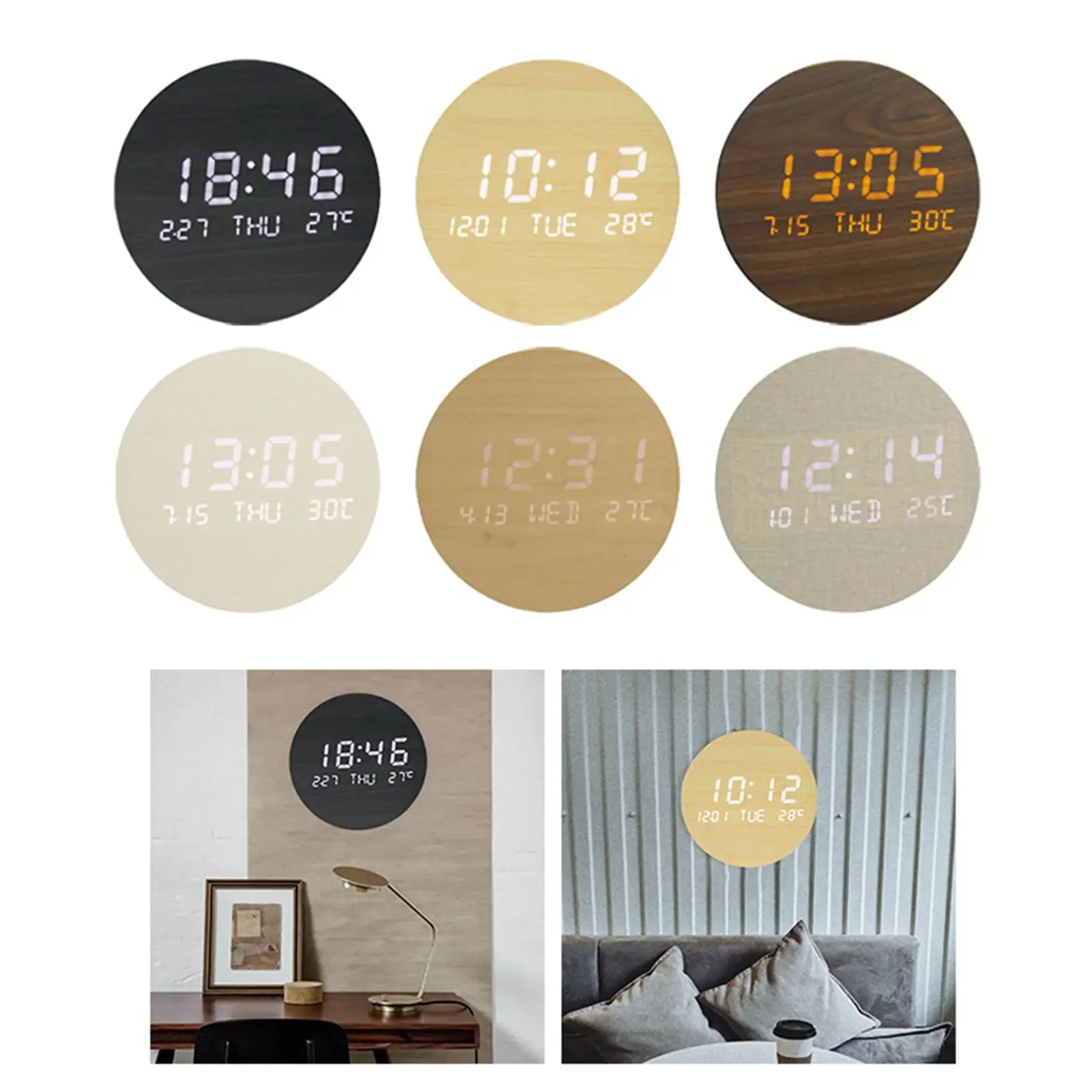 

7.5 inch Digital Wall Clock Non Ticking Auto Brightness LED Large Display Desk Clock for Home