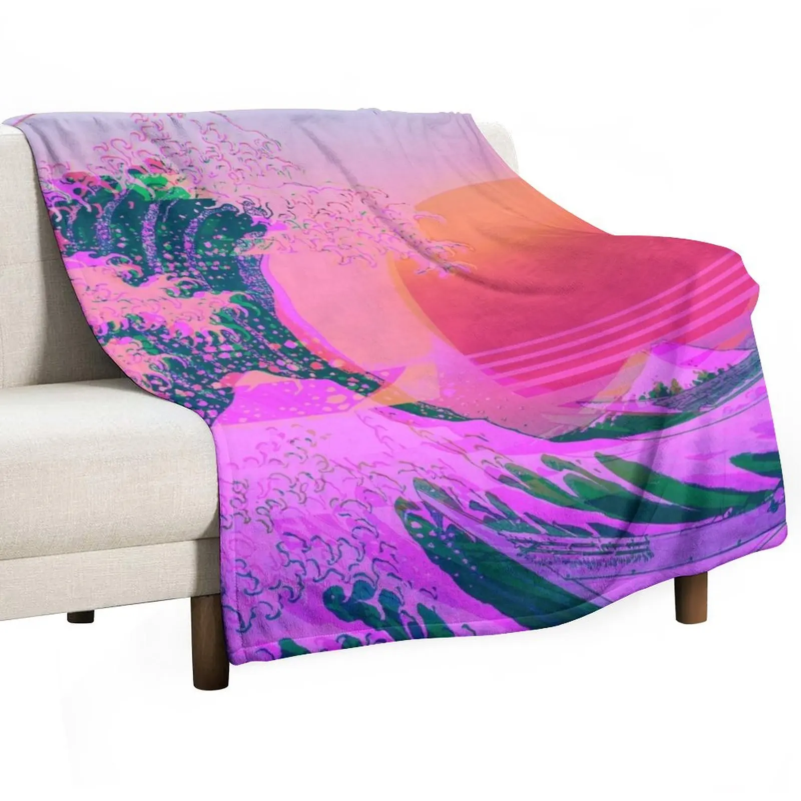 Great Wave Off Kanagawa Color Glitch Retro Throw Blanket Sofa Quilt Nap Luxury Thin Blankets