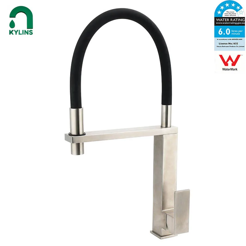 

KYLINS Kitchen Faucet Countertop Silicon Hose Brushed Nickel Square Kitchen Sink Basin Mixer Swivel Faucet Tap Pull Out Spout