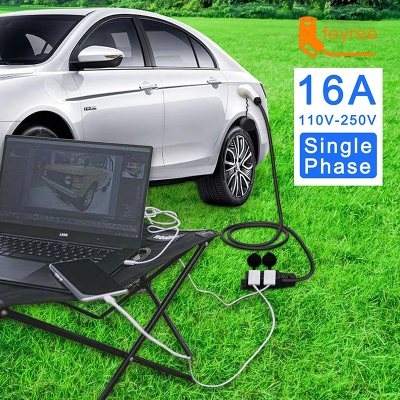 Electric Car Side Discharge Plug EV Type2 16A Charger Cable with EU Socket Outdoor Power Supply Station( need car supports V2L)