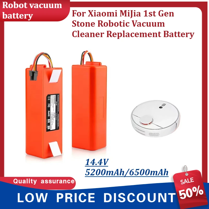 14.4V 6500mAh Robot Vacuum Battery Compatible with Xiaomi MiJia 1st Gen Stone Robotic Vacuum Cleaner Replacement Battery
