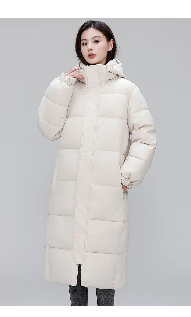 Winter Long Puffer Coat for Women Hooded Quilted Windproof Warm Zip Up Outerwear Russian Cold Weather Snow Jacket Over Knee Cozy