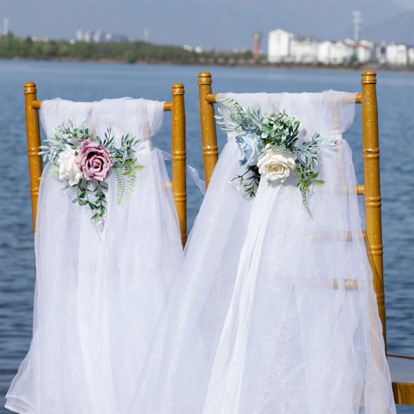 

Wedding Chair Back Rose Decorative Flower Artificial Backrest Silk Bouquet Weddings Scene Floral Decorative Supplies