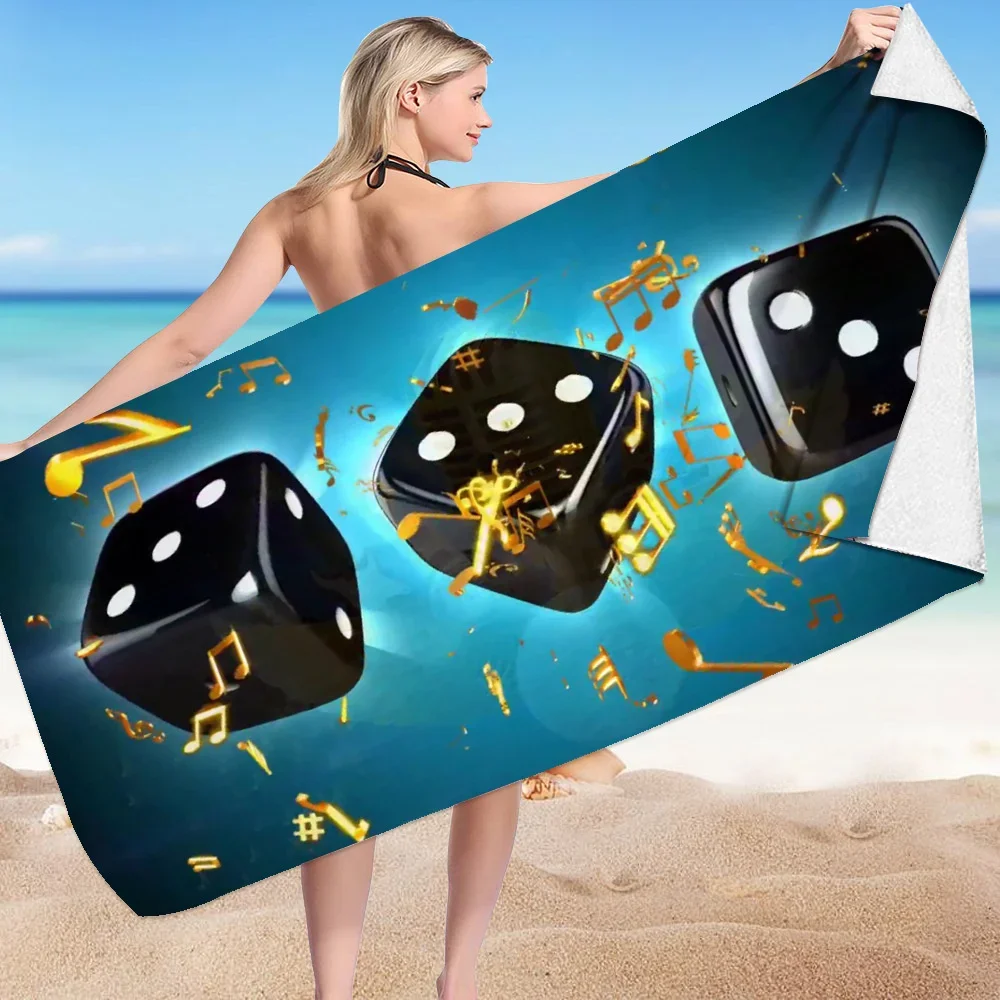 Dice And Cards Series Printed Beach Bath Towel Microfiber Swimming Towels Oversized Super Absorbent Sand Free Thick Towels