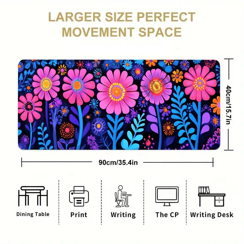 Alas Mouse Bunga Alas Meja Permainan Kantor Komputer Besar XXL Alas Mouse Keyboard Gaming Karet Antiselip Bantalan Meja Panjang