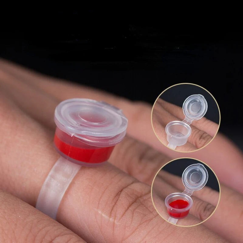 

50PCS Tattoo Pigment Ink Ring Cups Eyelash Extend Glue Holder Container With Lid Cover Cap Permanent Makeup Microblading Tool