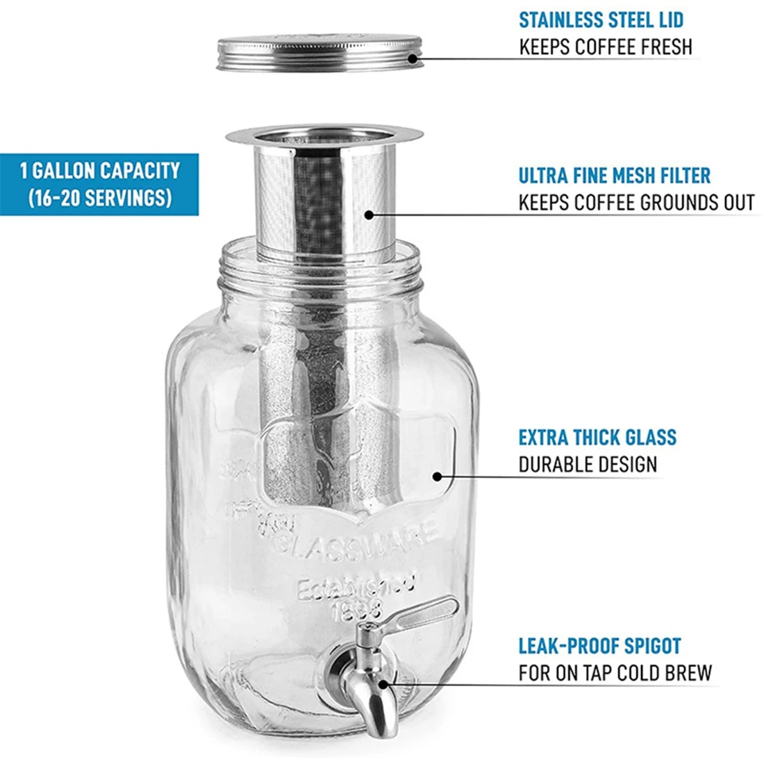 A58E-Coffee Filter for Wide Mouth Mason Jar, 304 Stainless Steel,Ultra Fine Mesh,Tea and Fruit infuser,Tea and Fruit infuser