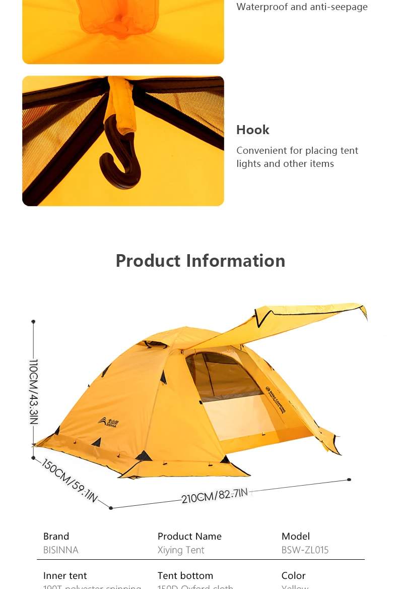 BISINNA 4-Jahreszeiten-Campingzelt mit Schneerock, 2-Personen-Doppelschicht-Aluminium-Stangenzelt für Outdoor-Rucksack, Picknick, Wandern – Detail 12
