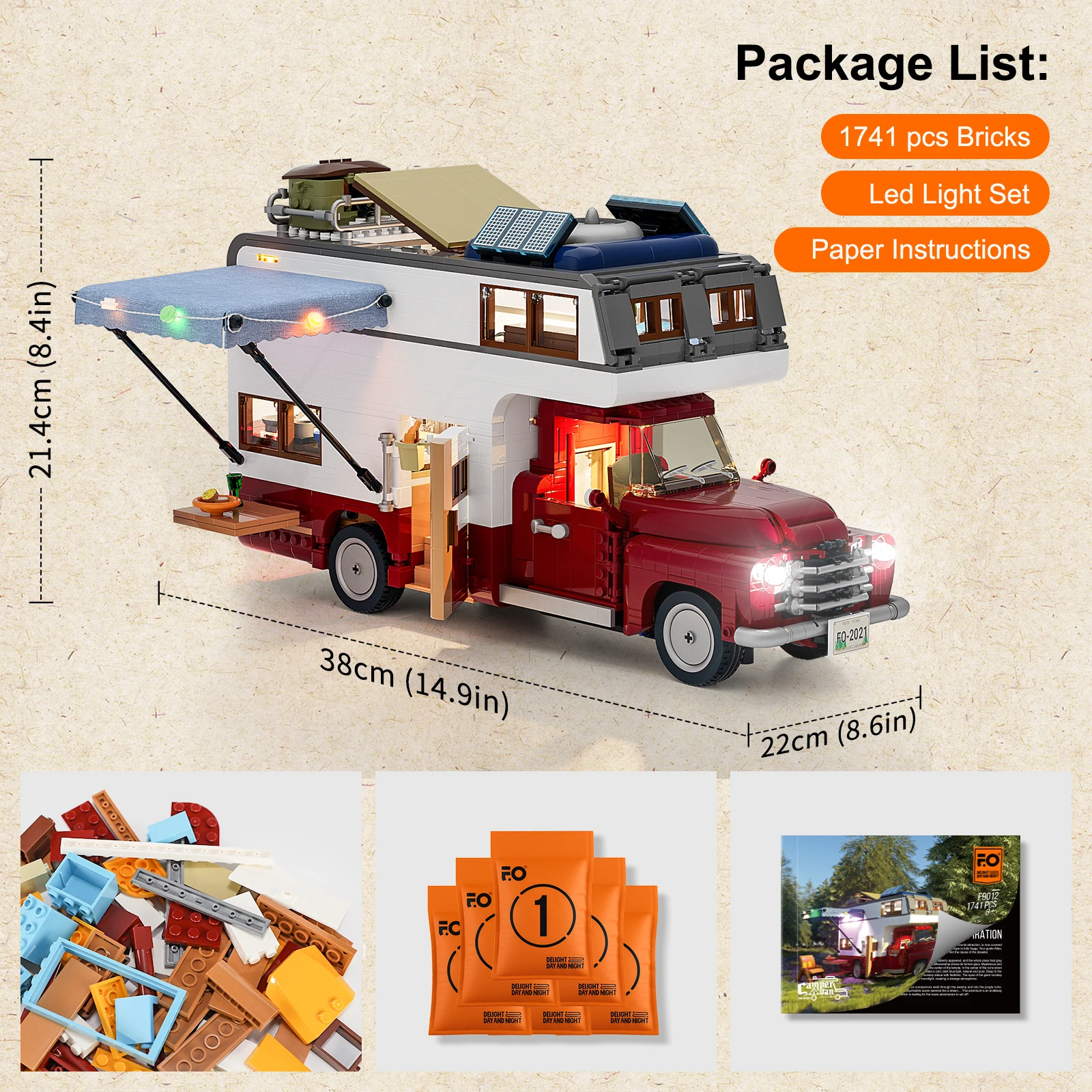 FUNWHOLE Lighting Building Bricks Set - Camper Van Vehicles Construction Blocks Model 1471 Pieces for Adults and Teens