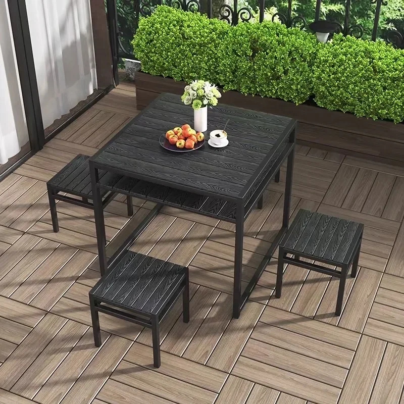 Outdoor Wrought Iron Patio Dining Set Villa Garden Leisure Furniture Rainproof Sunproof Table and Chairs for Hotel B&B