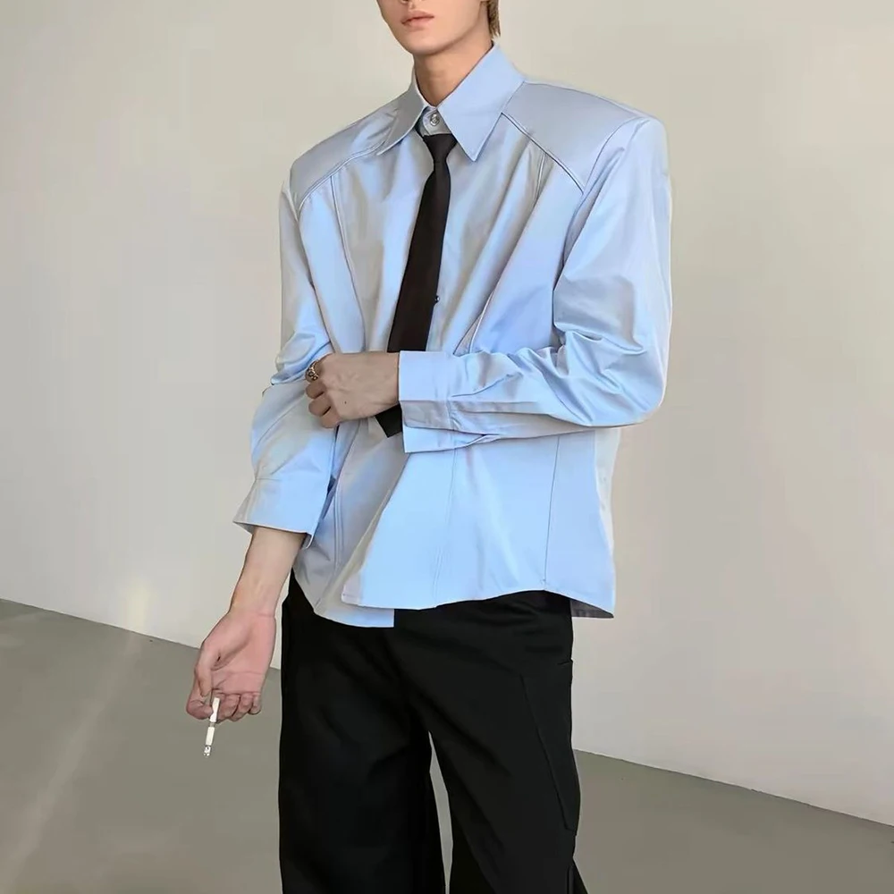 Mens Tie Detail Deconstructed Padded Shoulder Shirt Autumn Streetwear Fashion Youth Niche Outdoor Avant Garde City Boys Top 2026