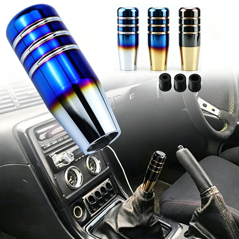 Car Modify Baked Blue Aluminum Gear Shift Knob Car Manual Transmission Shifter Lever Head with 3Pcs Adapter, Multi-color Optiona