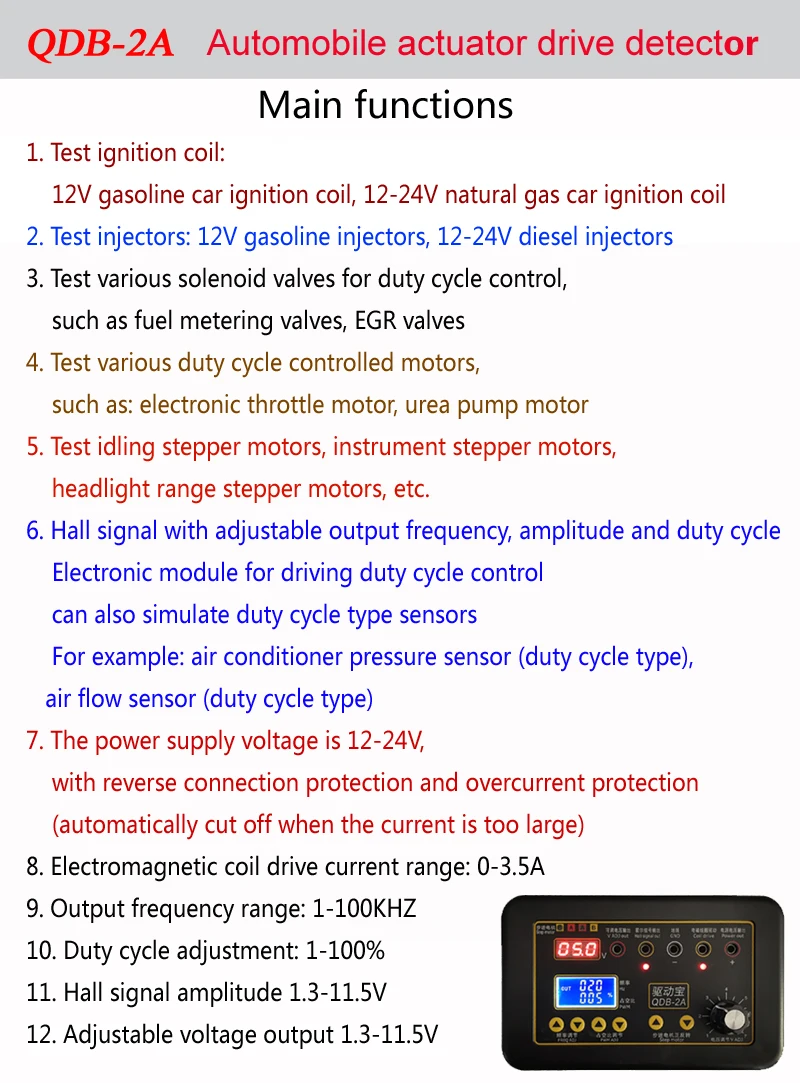 Upgrade QDB-2A 3A Automobile Ignition Coil Tester Car Idle Stepping Motor Solenoid Valve Injector Actuator Fault Detector Driver