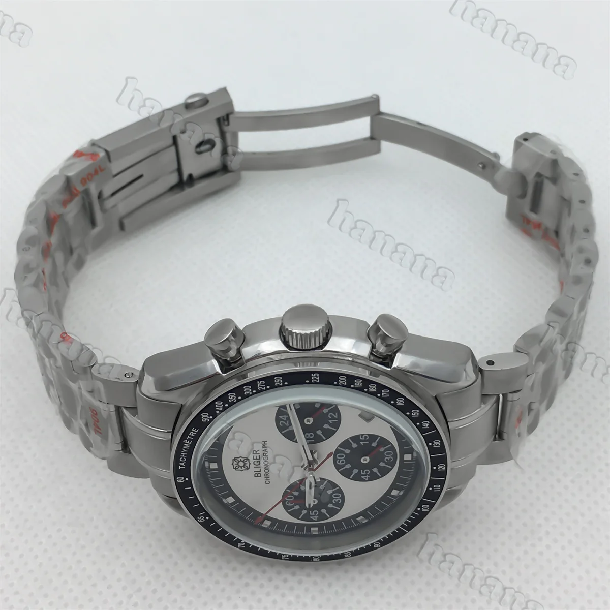 ساعة كوارتز رجالية BLIGER vk63 حركة vk63 ساعة كرونوغراف متعددة الوظائف مطلية بحزام من الزجاج المقاوم للصدأ