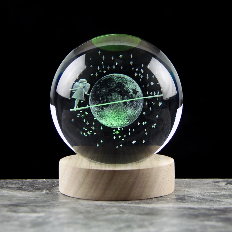 6/8cm 3D Planetary Galaxy Astronaut Crystal Ball Bedside Light Night Lamp Astronomical Souvenir Home Decoration Birthday Present