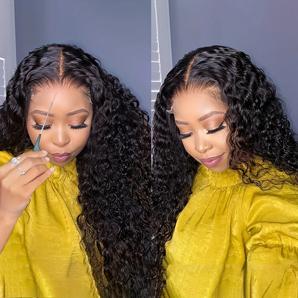 250密度HD 13x6透明ディープウォーターウェーブカーリーレースフロントウィッグ40インチ42インチ13x4レースフロント人毛ウィッグ女性用