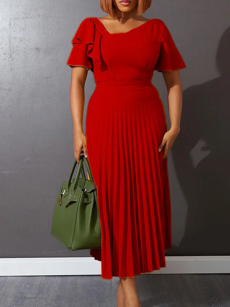 

Temperament Solid Colour Flared Sleeve High Waisted Pressed Pleated Skirt Dress vestidos de fiesta elegantes para mujer2024