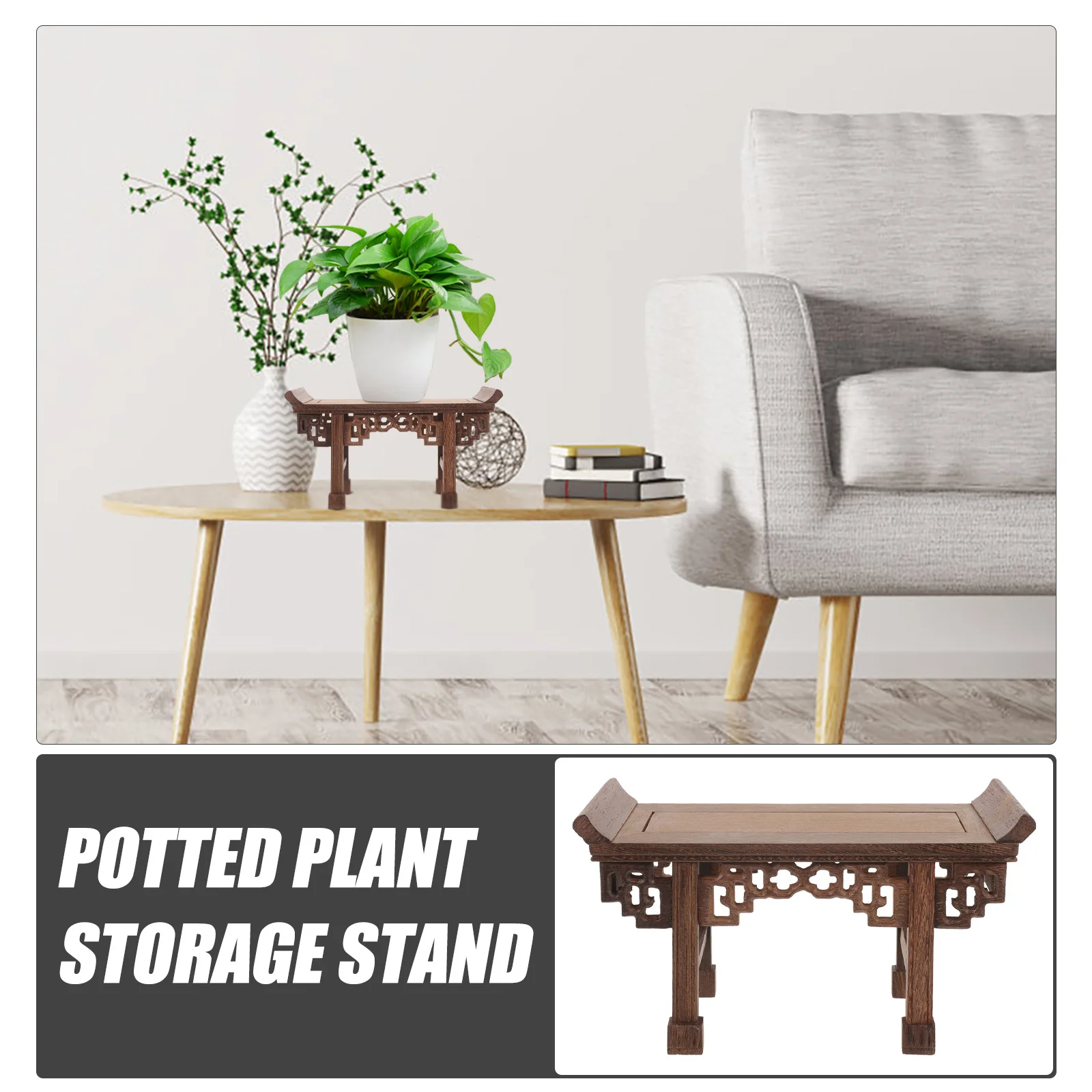 

Vase Wooden Pedestal Rectangular Base Chinese Style Flowerpot Stand Wood Display Stand Plant Holder Decoration