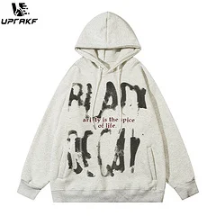 UPRAKF Alphabet Hoodies Streetwear Clothing Loose Pullover Hip Hop Front Pocket Oversized Autumn Long Sleeves