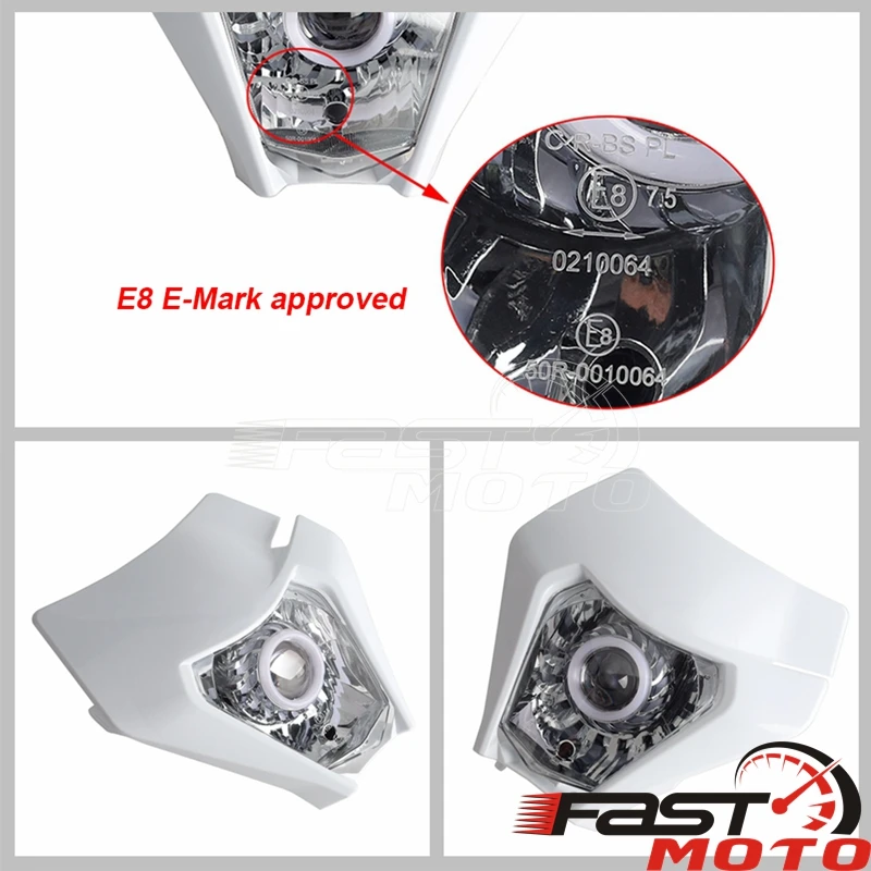 Motorcycle Headlight Headlamp E8 E-Mark Head Light Supermoto Fairing Halo DRL For EXC SXF MX XC-W Dirt Bike Enduro Headlights