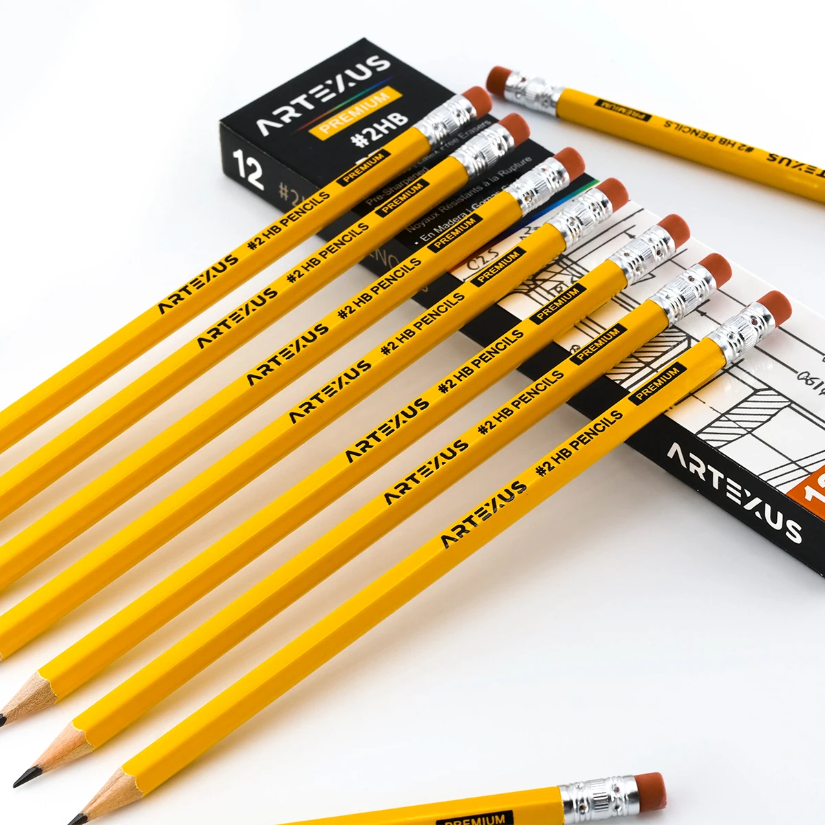 Imagem -04 - Artexus Pencils hb Pack of 12 Wood-cased Graphite Pencils in Bulk Pre Sharpened Pencils Office & School Supplies.