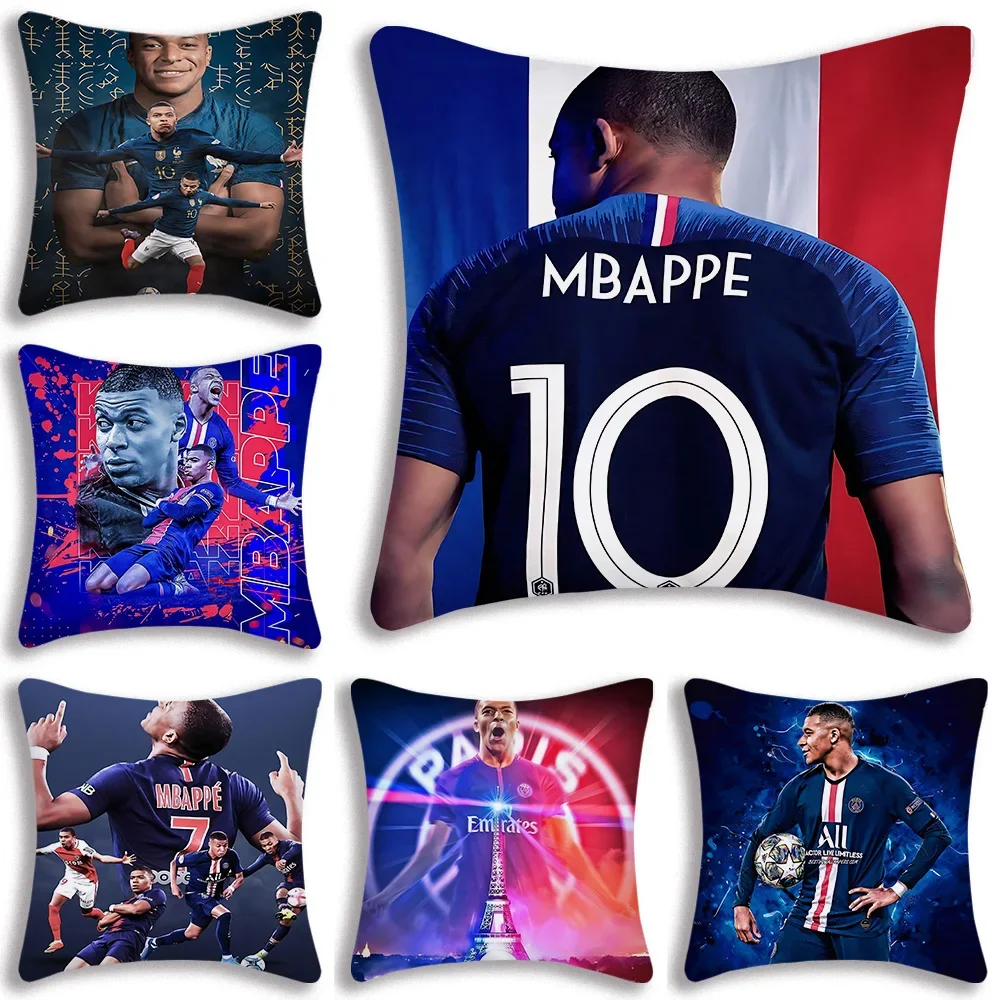 Pillow Covers Cartoon Football For K-Kylians Sofa Decorative Home Double-sided Printing Short Plush Cute M-Mbappes Cushion Cover