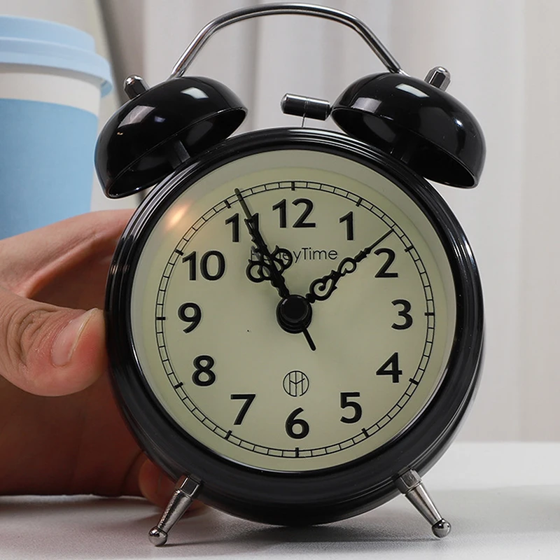 Reloj despertador Retro Súper ruidoso, luz de noche pequeña para dormitorio, reloj de cabecera para estudiantes, adorno de escritorio, decoración del hogar