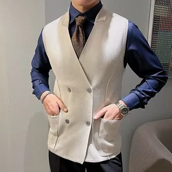 Autumn Winter Men Sleeveless Knitted Vest British Style Double Breasted Male Waistcoat Party Business Slim Fit Chaleco Hombre