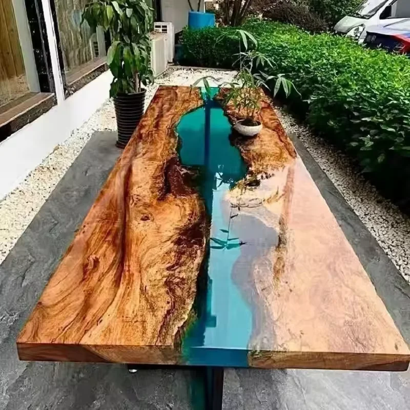

MORE DESIGN Luxury River Ocean Live Edge Epoxy Solid Walnut Wood Dining Resin Table