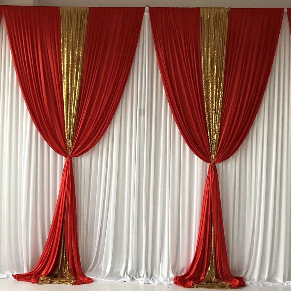 Customized White Wedding Backdrop Curtain With Swag And Sequins Backdground Decoration Romantic Silk Stage Curtains Panel Drapes