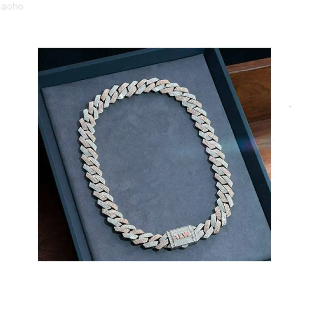 Arrival 2 Tones 18mm Miami Cuban Link Chain Vvs Moissanite Diamond Stubbed 925 Sterling Silver Gold Plated