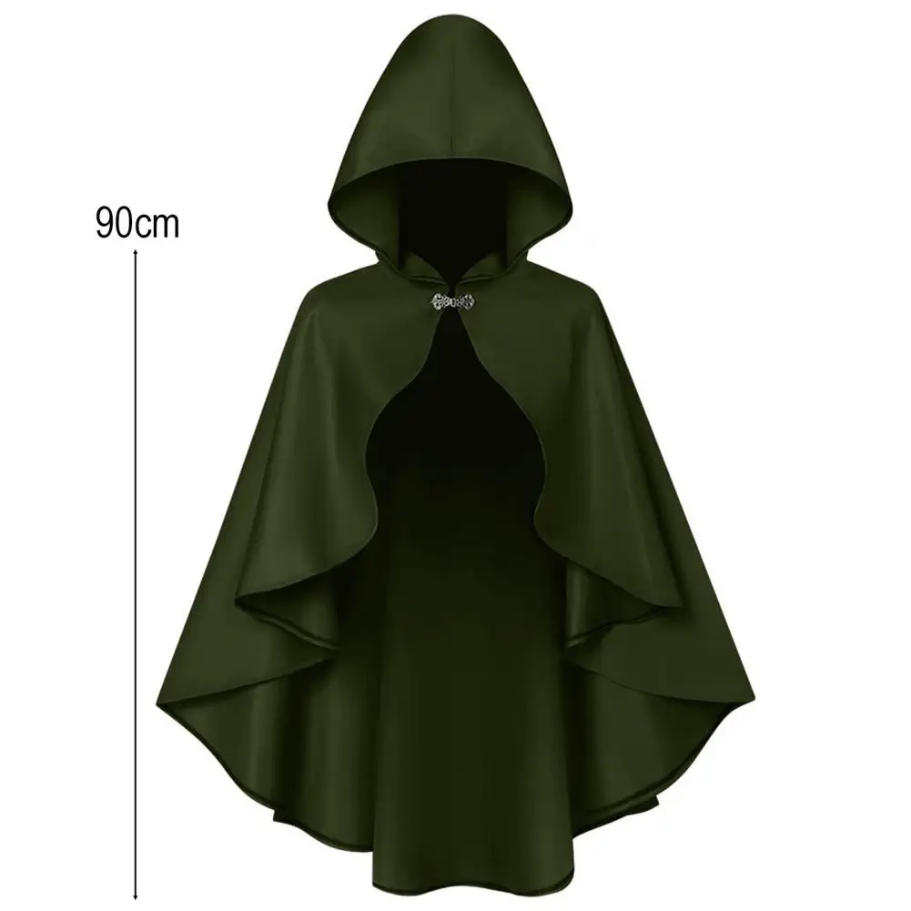 Curved Hem Cloak Halloween Cloak Retro Hooded Shawl with Metal Buckle Tailored Role-playing Costume Accessory Versatile Vintage