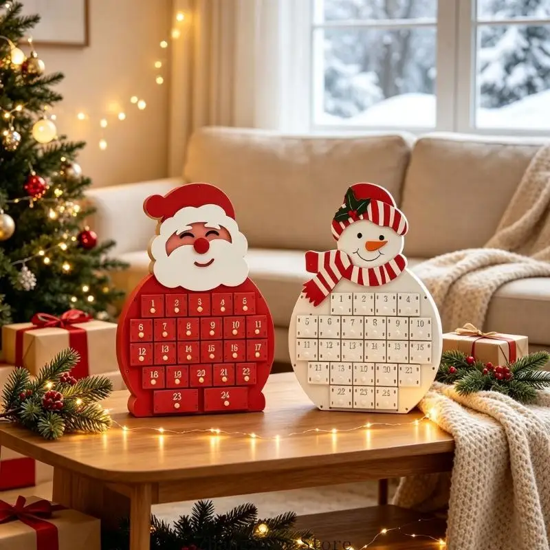 Holz-Schubladenkalender für Feiertage, 24 nummerierte Fächer für Weihnachtsleckereien und saisonale Anzeige Dezember, 3 x – Detail 9