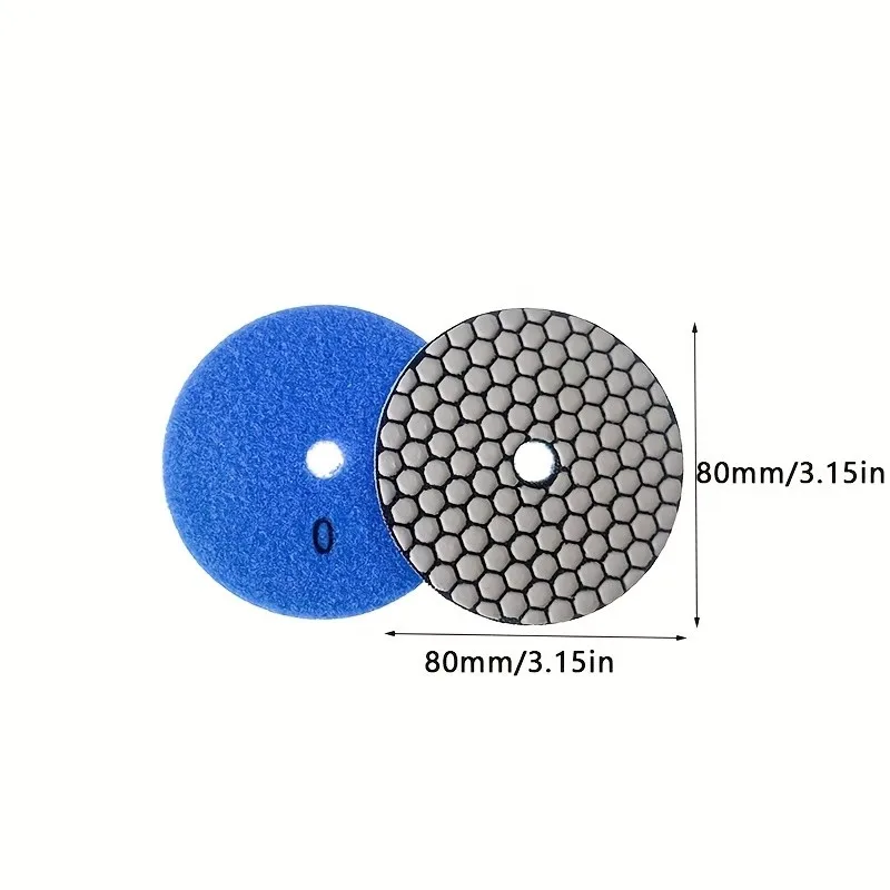 3-Pack 80mm Dry Polishing Pads – #50/#150/#300 for Granite, Marble, Quartz | Low-Speed Grinder Only