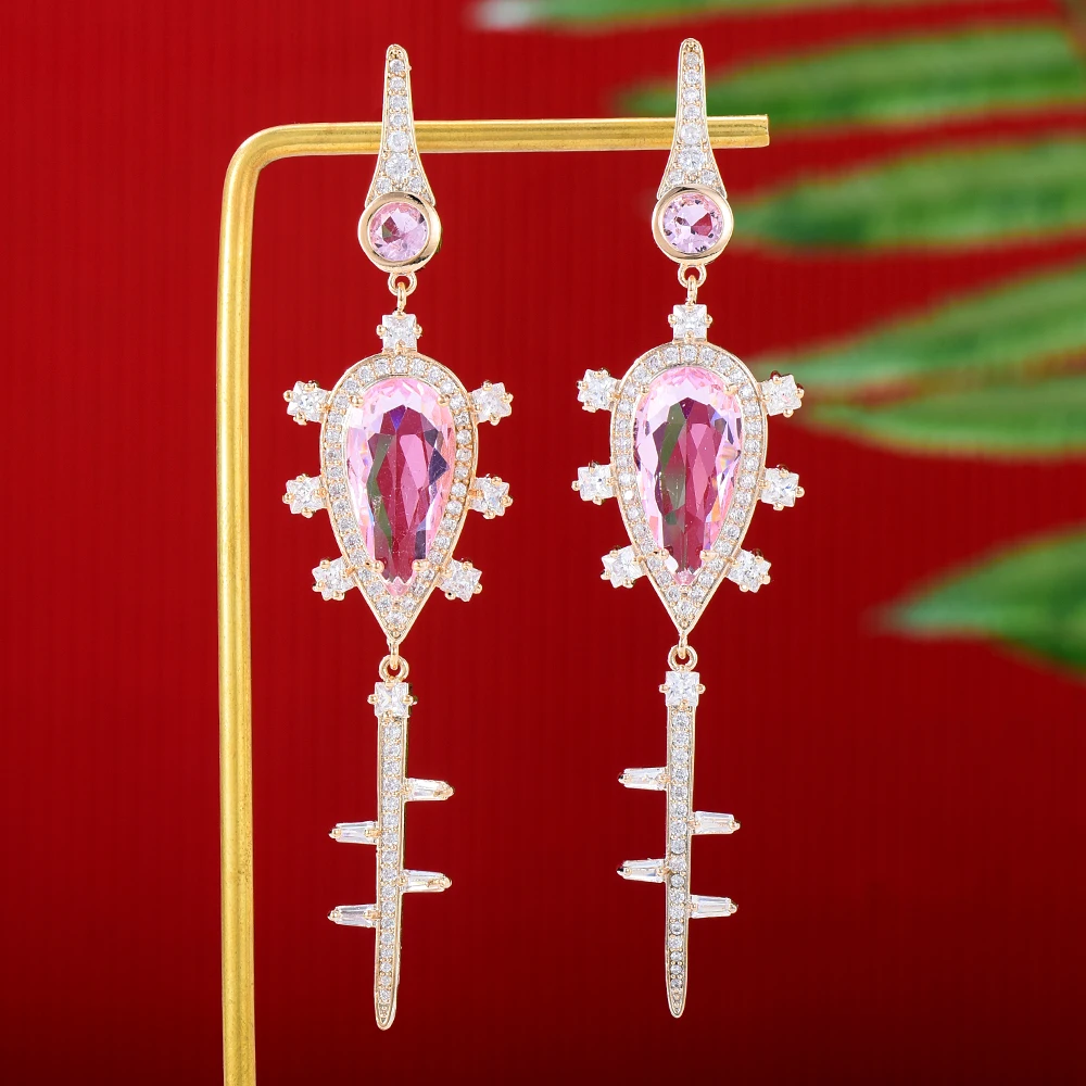 

Missvikki Luxury Summer Green Long Pendant Earrings Full Cubic Zirconia for Women Wedding Trendy Earrings Bijoux High Quality