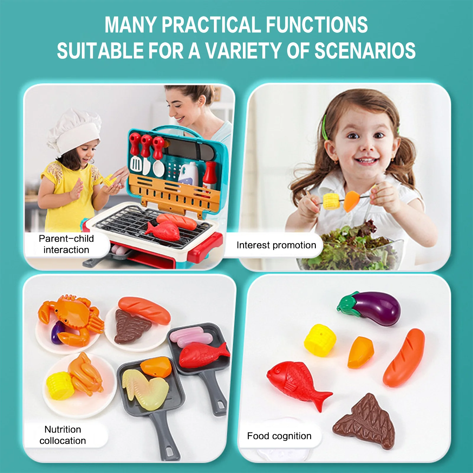 لعبة شواء المحاكاة الكهربائية مع رذاذ موسيقى خفيفة متغيرة اللون للطعام مجموعة المطبخ للعب الأدوار للأطفال #6