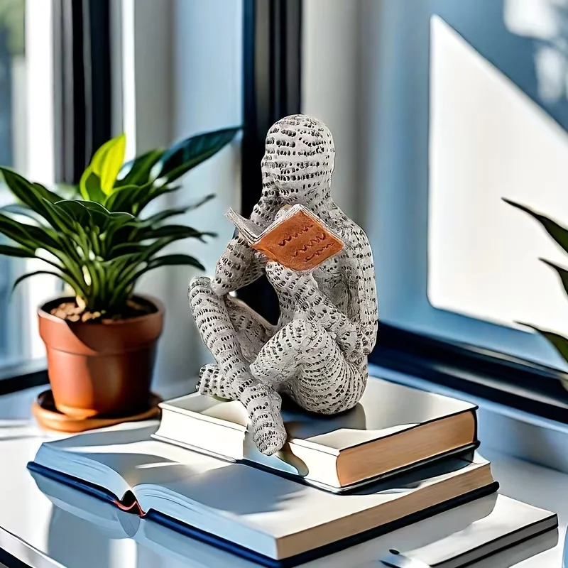 Eine abstrakte, buchförmige männliche Lesefigur – eine einzigartige „Leser“-Skulptur, eine Lesefigur zur Heimdekoration – Detail 2