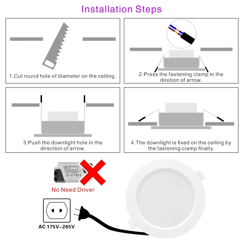 6 sztuk/partia wbudowana lampa sufitowa 6W 9W 12W 18W 24W Led Downlight 220V 3/4/6/8 cala okrągły Panel Led W dół światła reflektorów