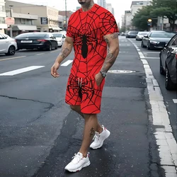 2024 New Fashion Men's Spider Printed Suit Summer Travel Suit Sports T Shirt Shorts Two Piece Men's Large Size Party Pool Suit