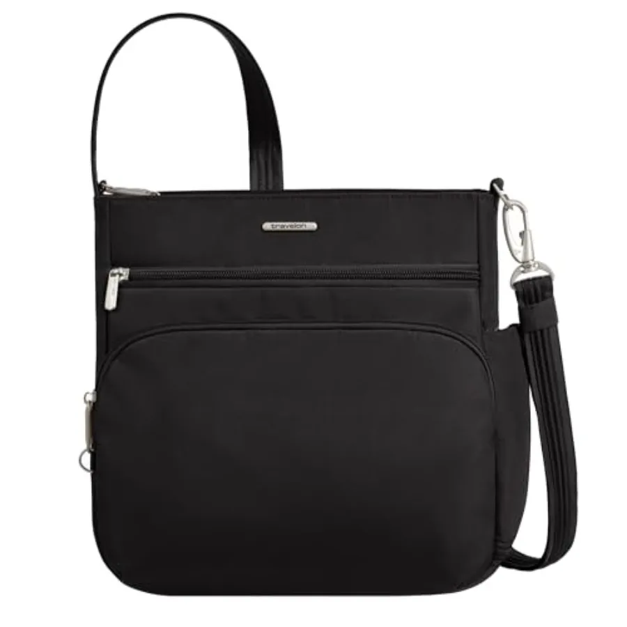 

Travelon Anti-Theft Classic rth/South Crossbody Bag for daily urban use, durable nylon fabric, black color, slash-resistant str