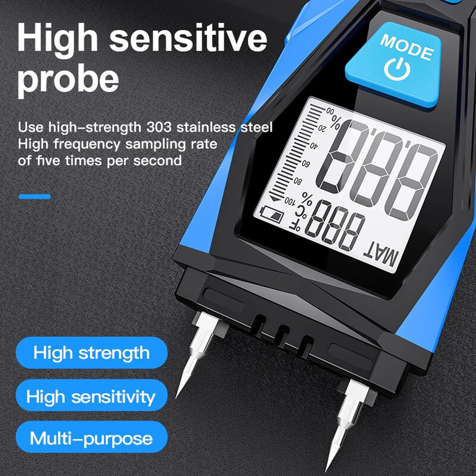 Handheld Moisture Meter Battery Powered IP20  LCD Backlight Display Digital Humidity Detector for Building Materials