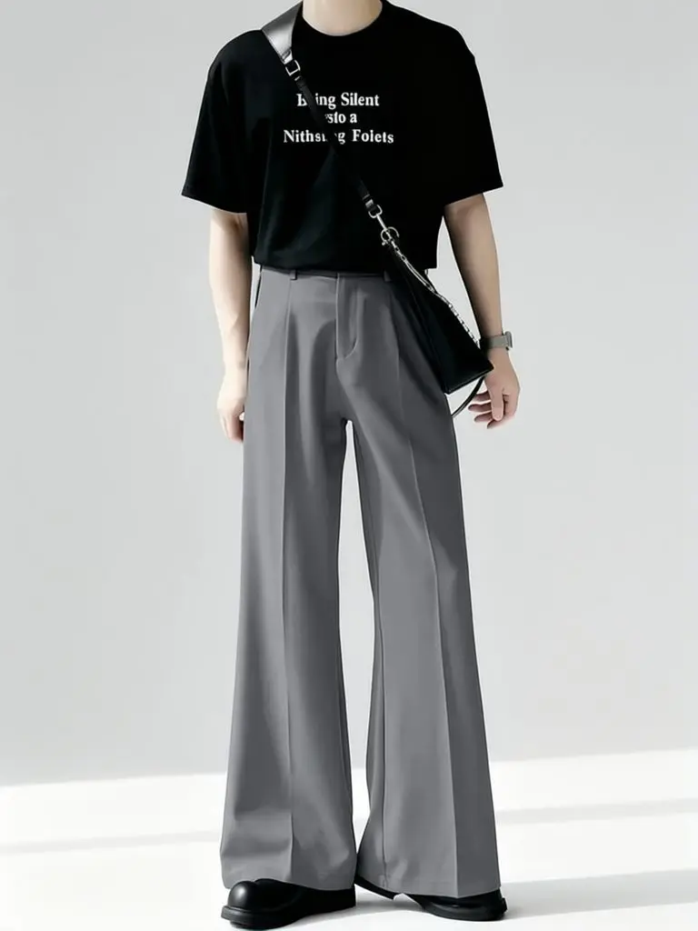 

Slacks Minimalist Summer Trousers for Man Wide Leg Drape Floor Length Dress Pants Casual Commuter Flare Sweatpants Harajuku