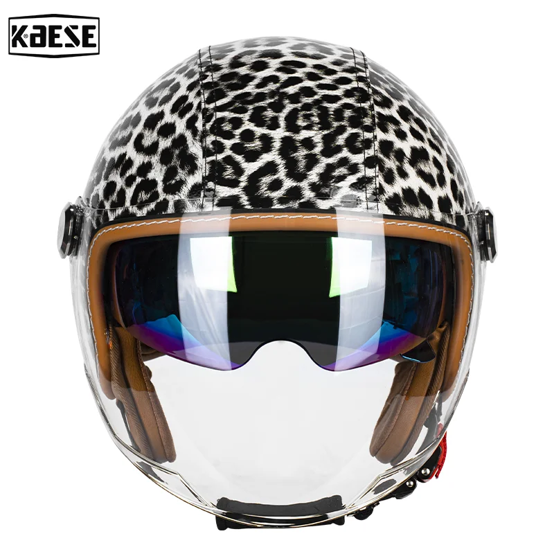 

Elegant Leopard Design 3/4 Open Face Motorcycle Helmet for Women with Comfort-Fit Lining Great for Scooter and Vespa Riders