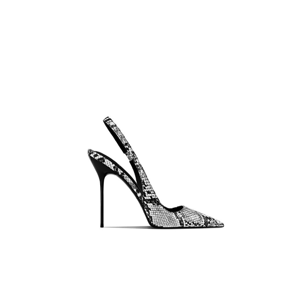 

2026 Spring Summer New White Snake Print Pointed Toe Thin Heel Pumps For Women Designer Elegant Closed Toe High Heels