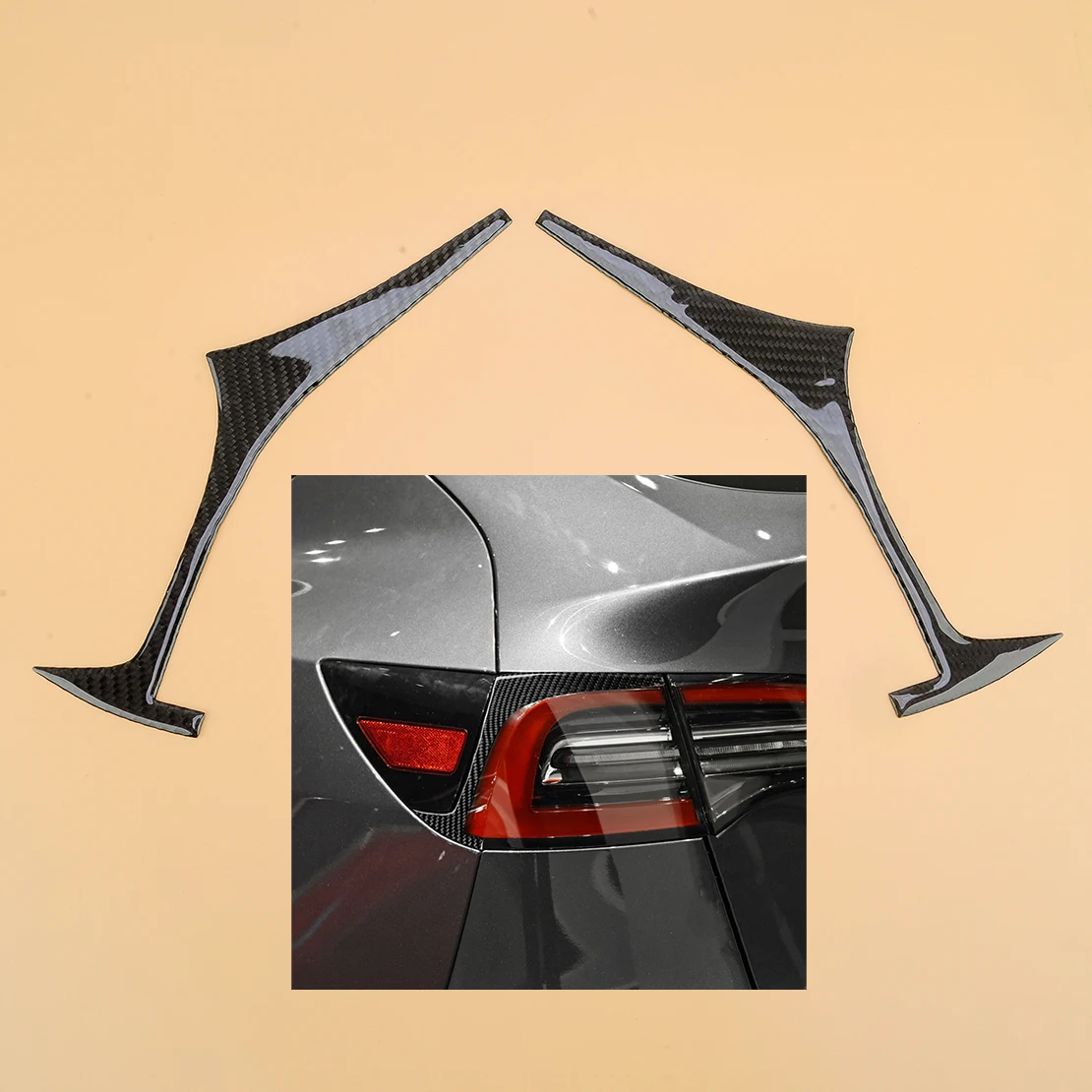 1 Pair Carbon Fiber Tail Light Rear Lamp Eyelid Eyebrow Strip Decor Cover Trim Panel Sticker fit for Tesla Model 3 Y 2022-2020