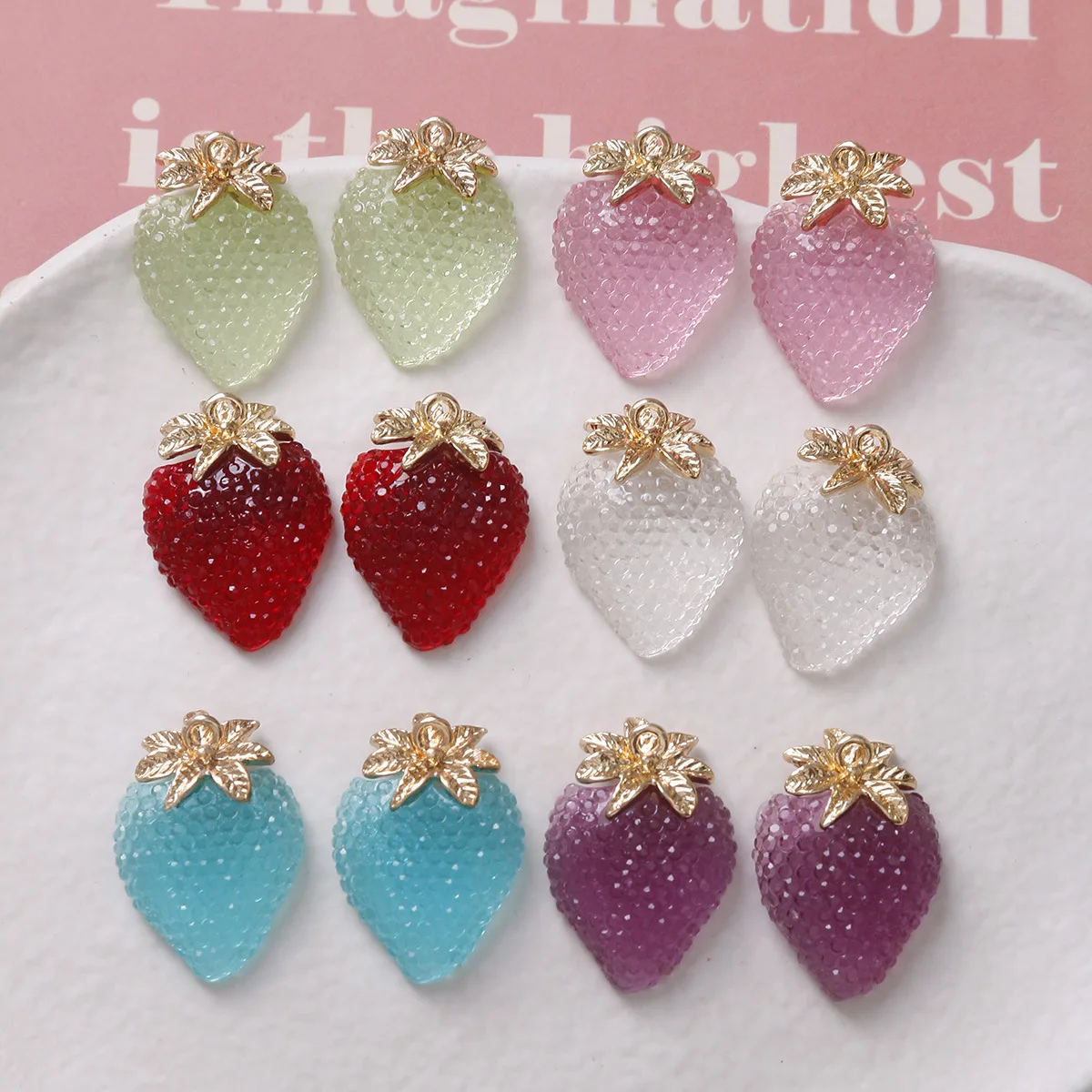 2pcs Summer Cool and Frozen Fun Fruit Cute Strawberry Earrings Resinflatback  DIY Jewelry Accessories Handmade Materials